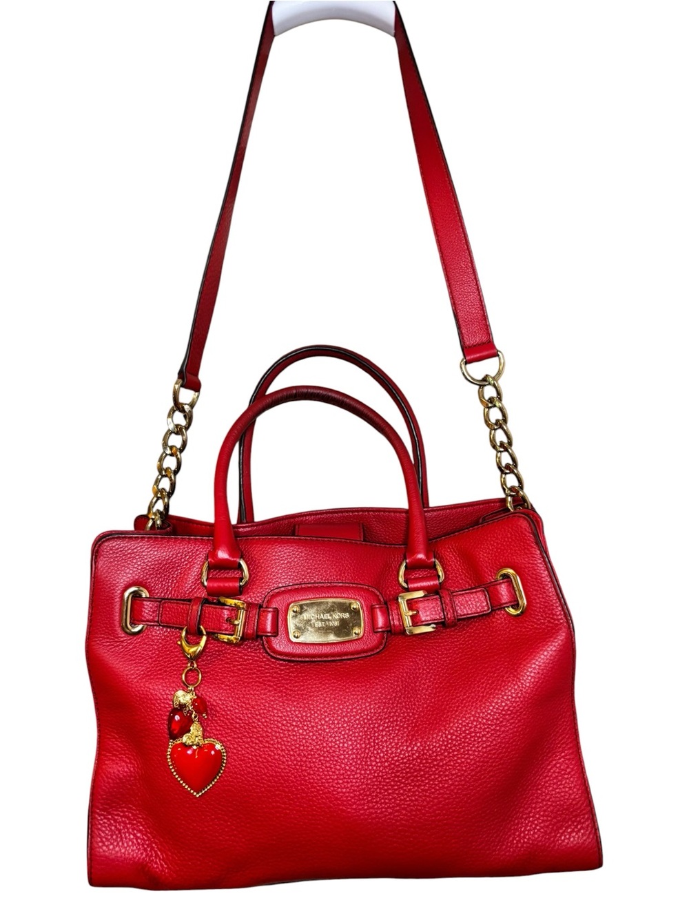 Summer Sale!Michael Kors Hamilton Red Pebbled Leather Large Satchel Shoulder Bag - Picture 3 of 9